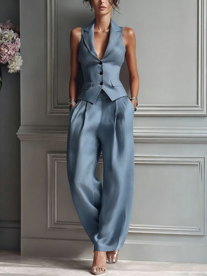 Ismira | Elegant V-Neck Set with Button Detail