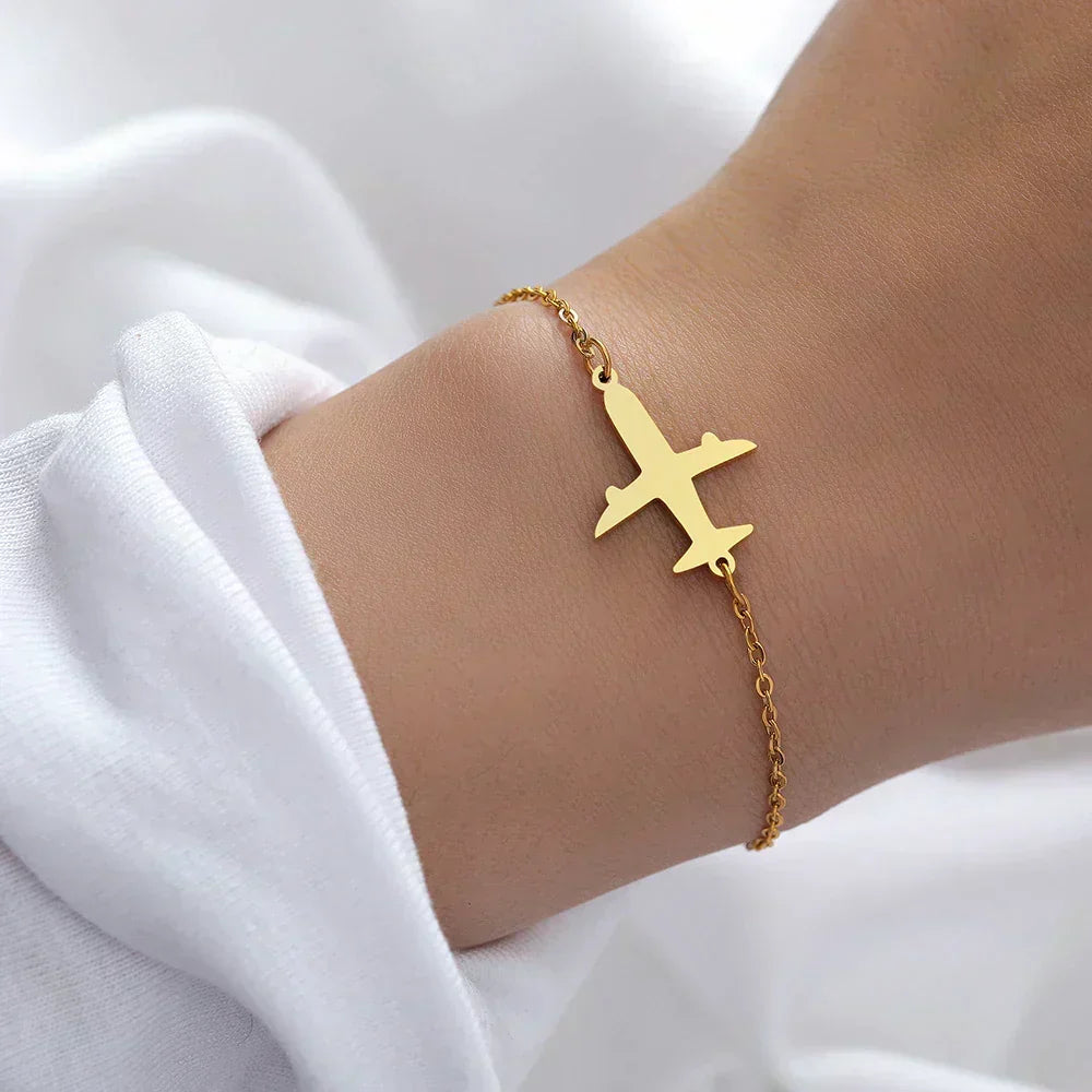 Gold Airplane Charm Bracelet