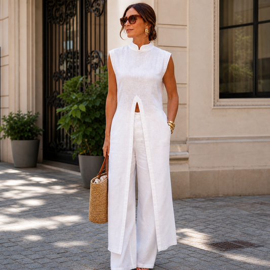 Chiara Imperatore™ | Sleeveless Two-Piece Set with Wide-Leg Trousers