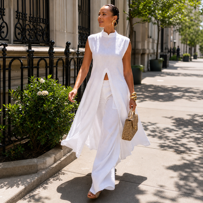 Chiara Imperatore™ | Sleeveless Two-Piece Set with Wide-Leg Trousers