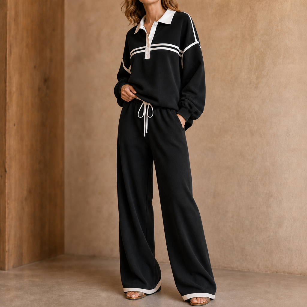 Lennox – Striped Patchwork Knit Set with Wide-Leg Trousers
