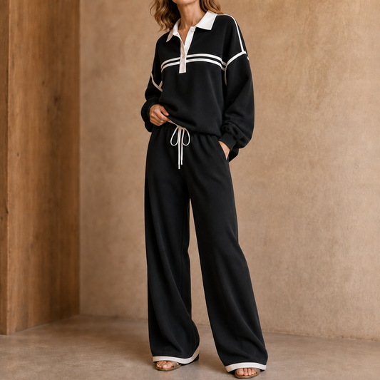 Lennox – Striped Patchwork Knit Set with Wide-Leg Trousers