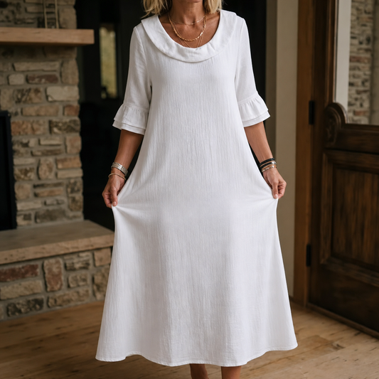 Céleste – A-Line Midi Dress with Round Neckline
