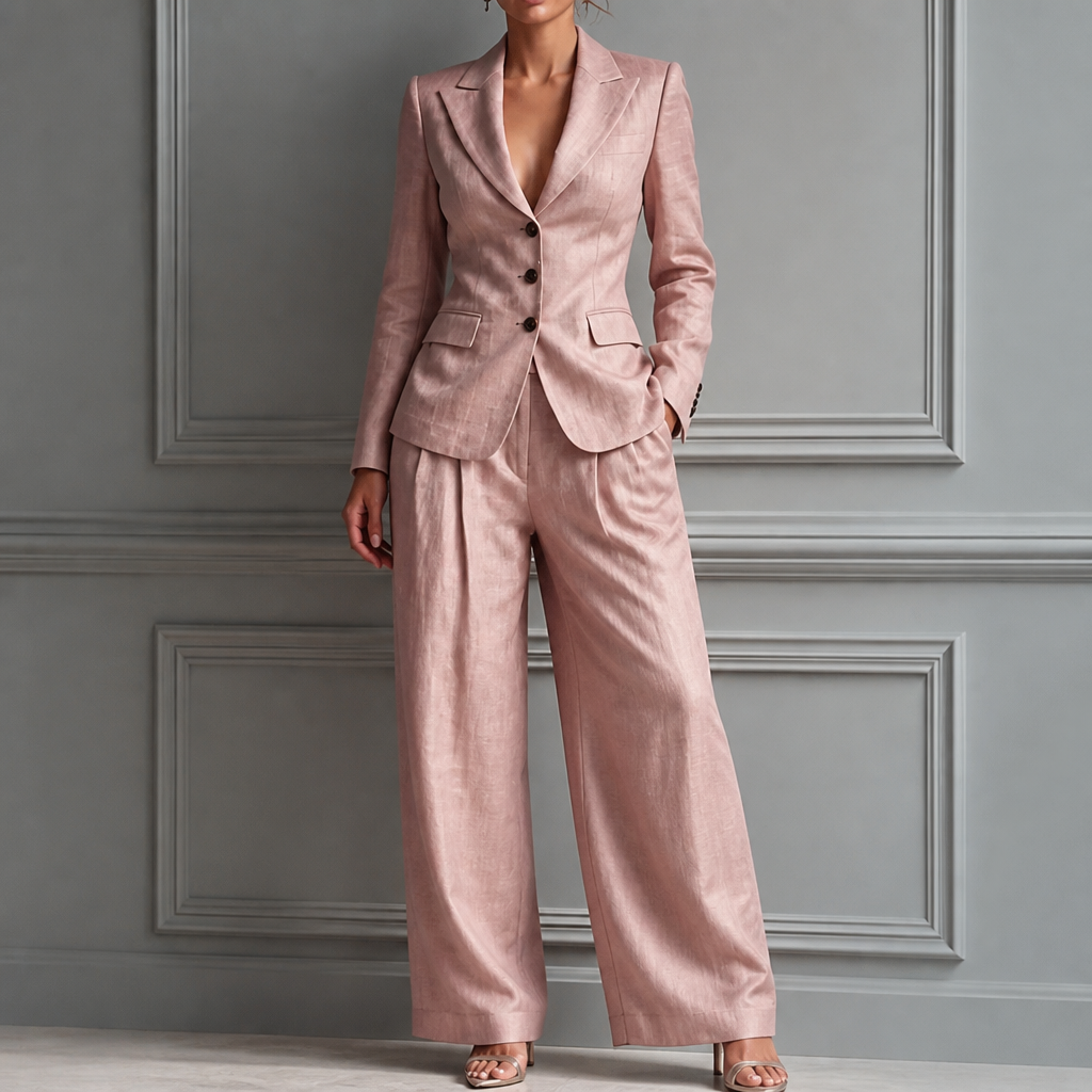 Linelle – Pleated Blazer Set with Wide-Leg Trousers
