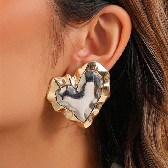 Heart Earrings, Gold and Silver