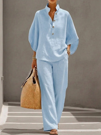 Velorynna – Batwing Sleeve Set with Wide-Leg Trousers