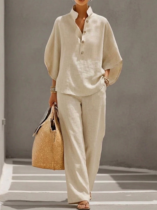 Velorynna – Batwing Sleeve Set with Wide-Leg Trousers