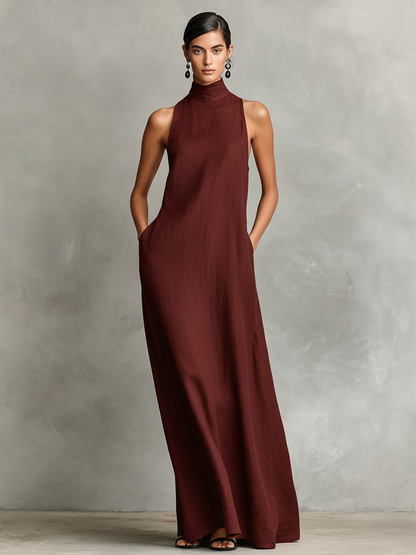 Imeria – Halter Maxi Dress with Side Pockets